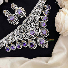 Vriksham Radiant American Diamond V-Shape Choker With Purple Teardrop Fringe Choker Neckpiec-G21552