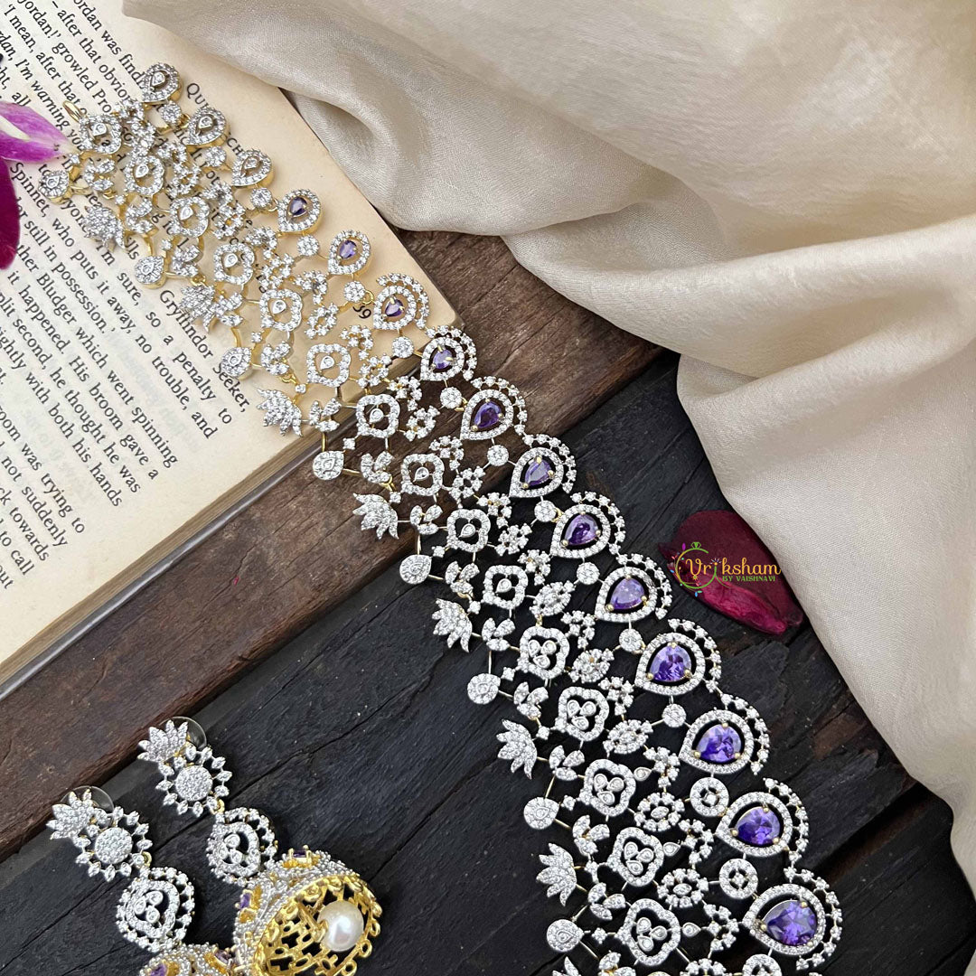 Vriksham Premium Teardrop With Purple Accents American Diamond Bridal Haram-G20243