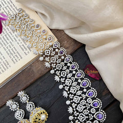 Vriksham Premium Teardrop With Purple Accents American Diamond Bridal Haram-G20243
