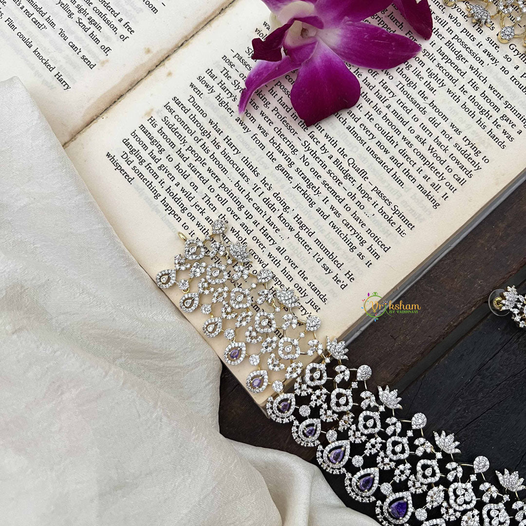 Vriksham Premium Teardrop With Purple Accents American Diamond Bridal Haram-G20243