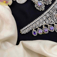 Vriksham Radiant American Diamond V-Shape Choker With Purple Teardrop Fringe Choker Neckpiec-G21552
