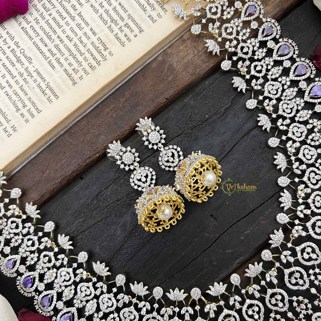 Vriksham Premium Teardrop With Purple Accents American Diamond Bridal Haram-G20243