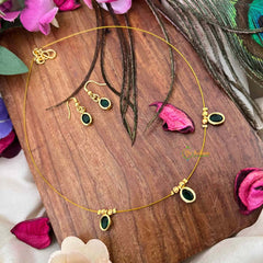 Vriksham Classic Green Oval shaped 3 Flexible Pendant Invisible Chain-KG22301