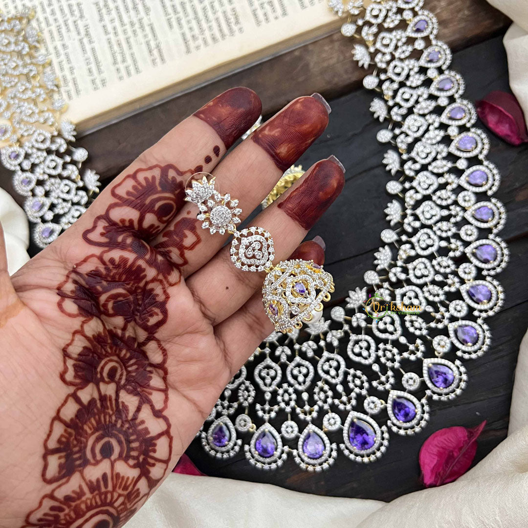 Vriksham Premium Teardrop With Purple Accents American Diamond Bridal Haram-G20243