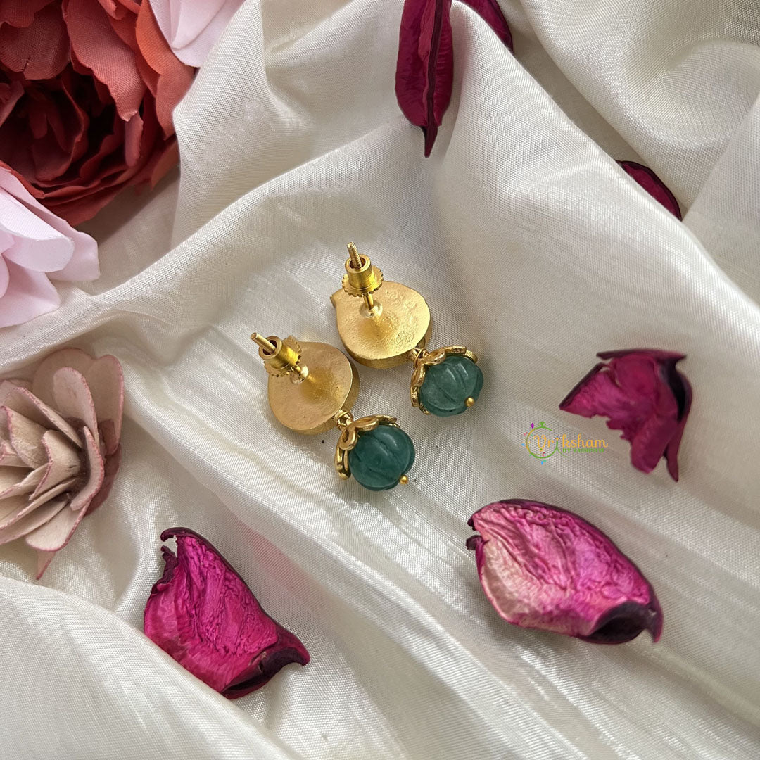Vriksham Antique Maanga Shape Earring-White-Pastel Green Bead-J3193