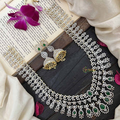 Vriksham Royal Pear Shape Green Accents American Diamond Bridal Haram-G20240