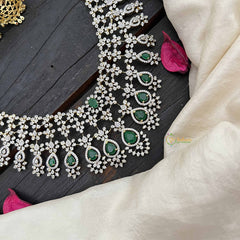 Vriksham Royal Pear Shape Green Accents American Diamond Bridal Haram-G20240