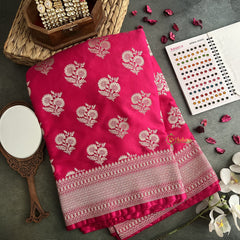 Vriksham Rani Pink Mashru Katan Silk Floral Banarasi Saree-Handloom-VS4291