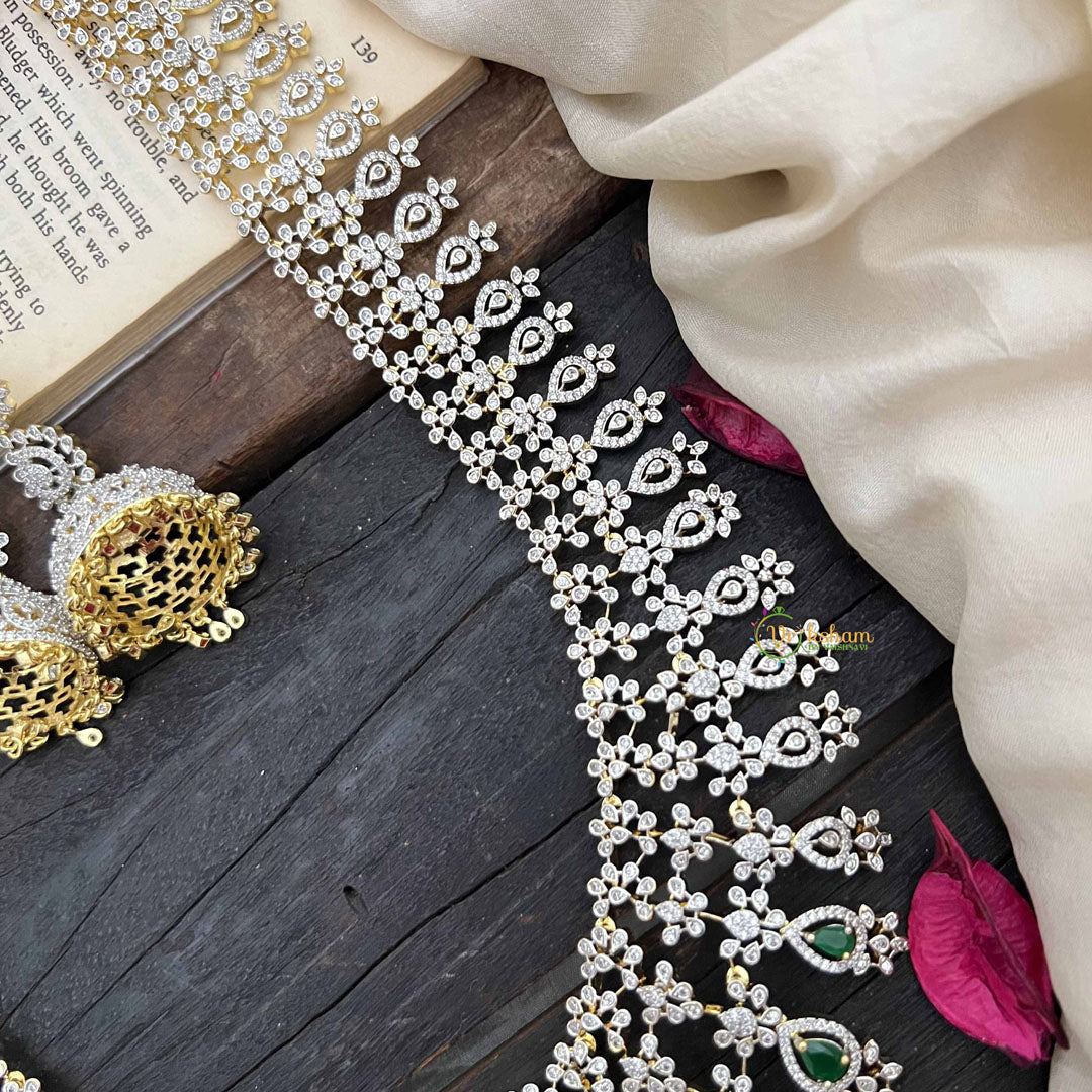 Vriksham Royal Pear Shape Green Accents American Diamond Bridal Haram-G20240