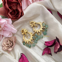 Vriksham Exquisite Chandbali Kundan Jadau Earring-Red White-Aqua Green Bead-J3207