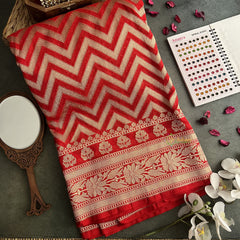 Vriksham Red Georgette Silk Zig Zag Banarasi Saree-Handloom-VS4289