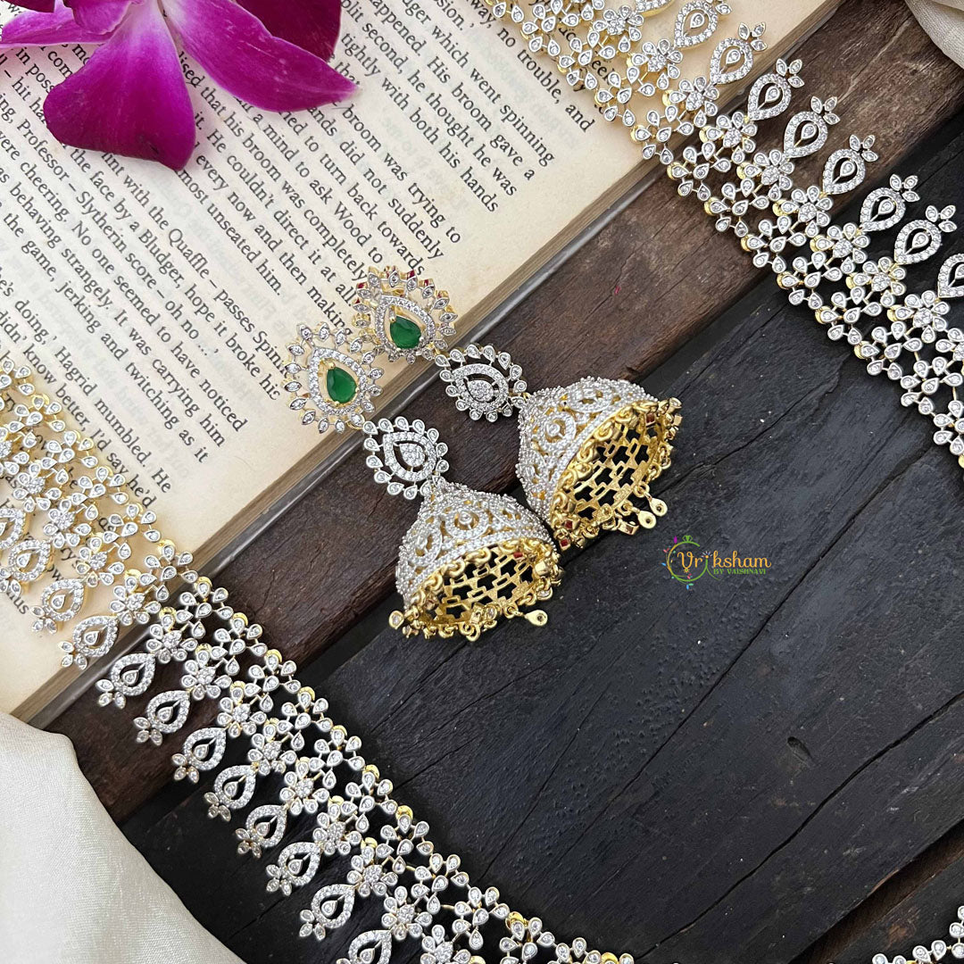 Vriksham Royal Pear Shape Green Accents American Diamond Bridal Haram-G20240
