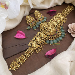 Premium Lakshmi High Neck Choker-Golden Ghungroo-Green Bead-G14735