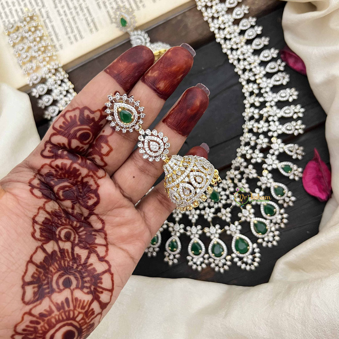 Vriksham Royal Pear Shape Green Accents American Diamond Bridal Haram-G20240