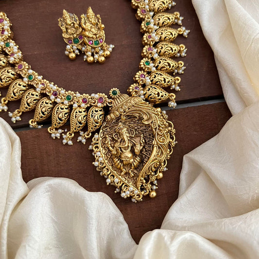 Intricate Designer Ganesha Neckpiece-Pearls-G13473