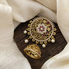 Premium AD Stone Floral Bun Billai-Jhumka-G12395