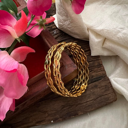 Stylish Gold Polish Plain Daily Wear Bangles-Heart-G13195