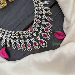 Vriksham Royal Pear Shape Red Accents American Diamond Bridal Haram-G20241