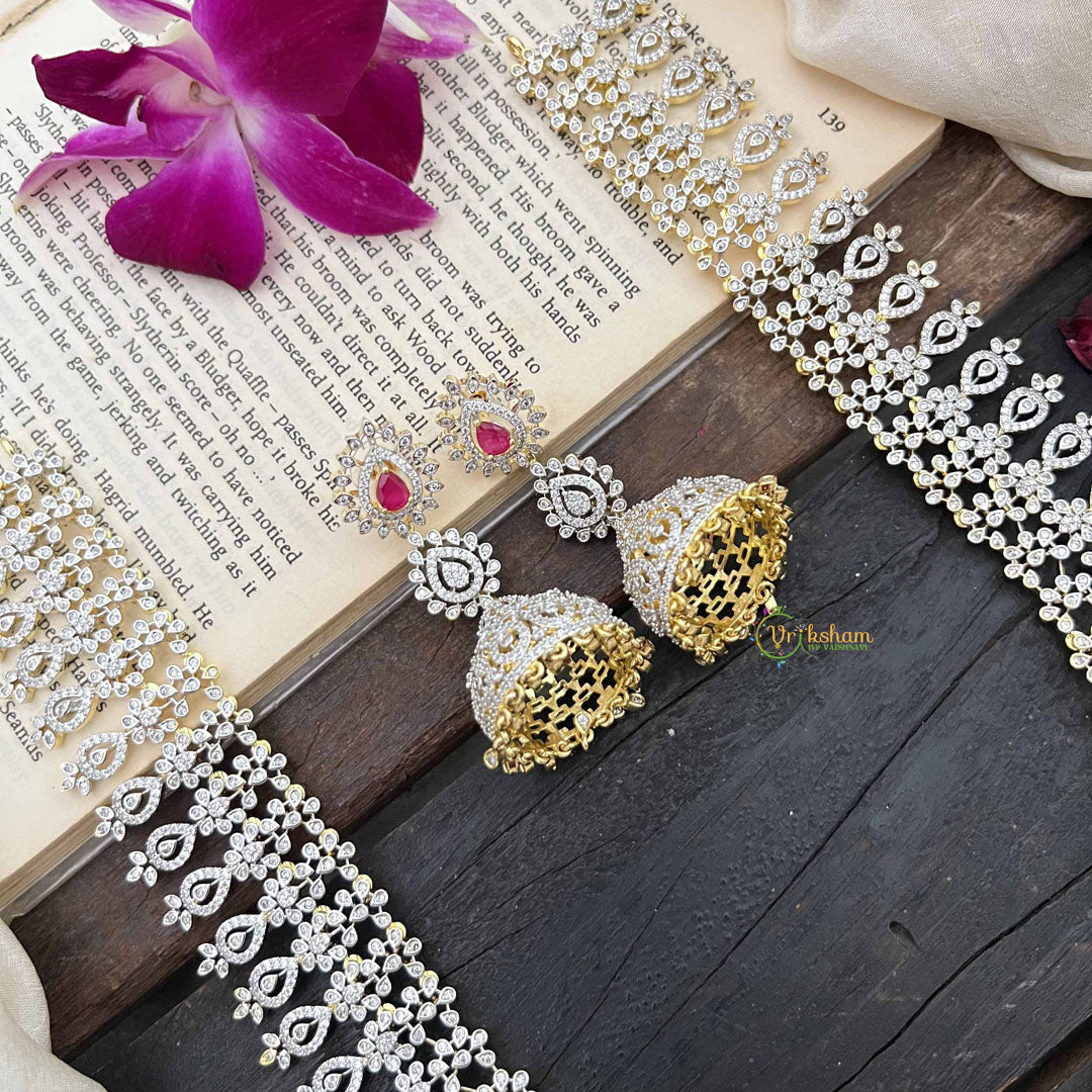 Vriksham Royal Pear Shape Red Accents American Diamond Bridal Haram-G20241