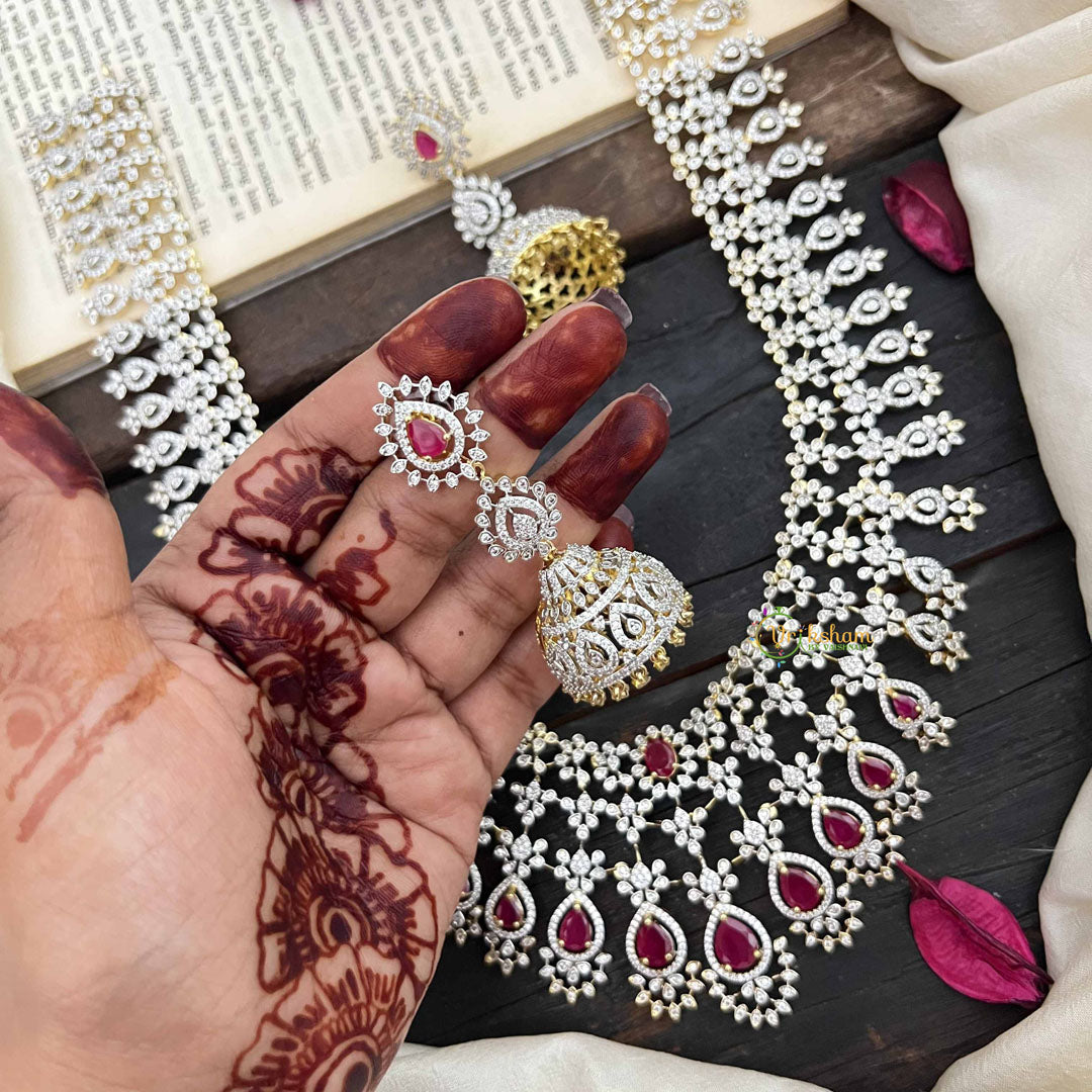 Vriksham Royal Pear Shape Red Accents American Diamond Bridal Haram-G20241
