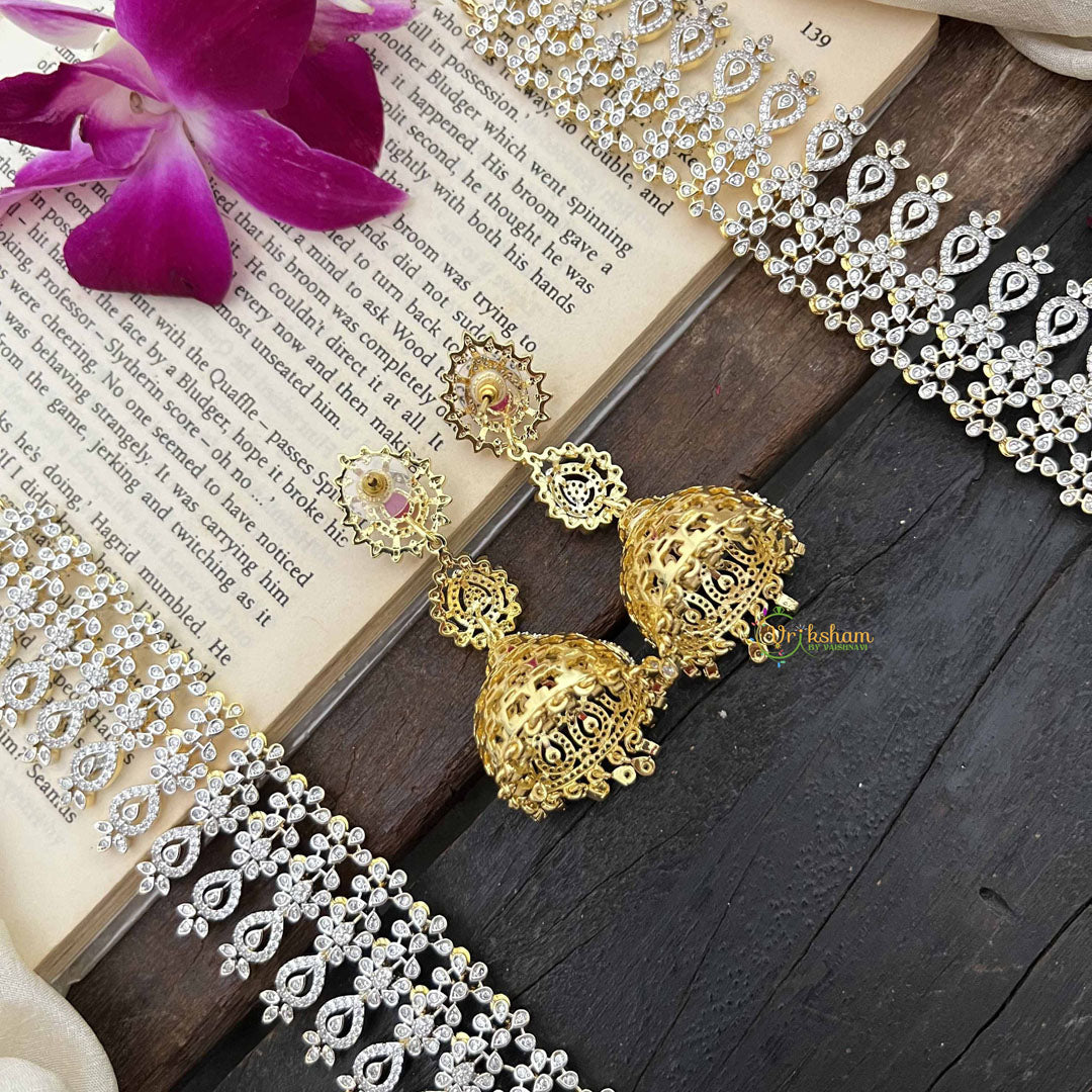 Vriksham Royal Pear Shape Red Accents American Diamond Bridal Haram-G20241