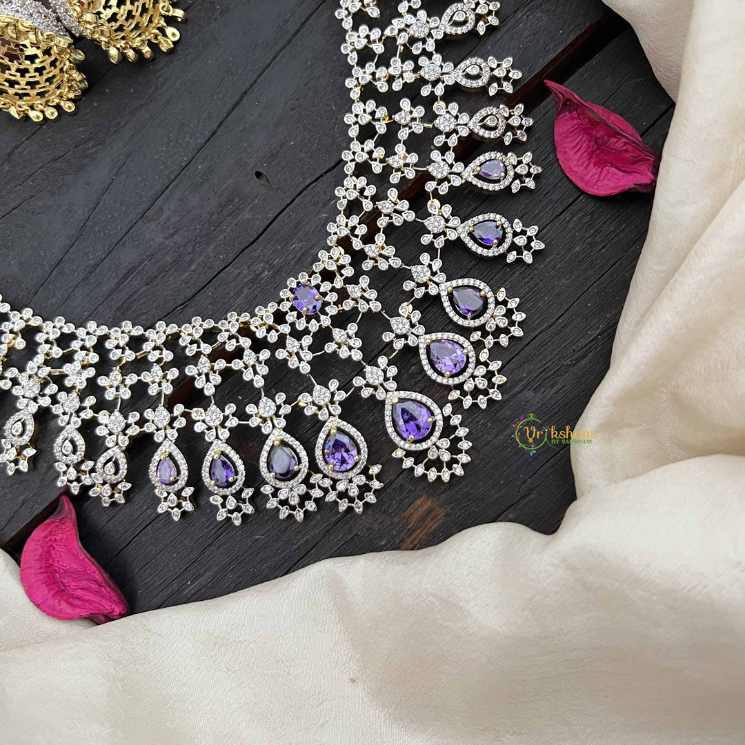 Vriksham Royal Pear Shape Purple Accents American Diamond Bridal Haram-G20242