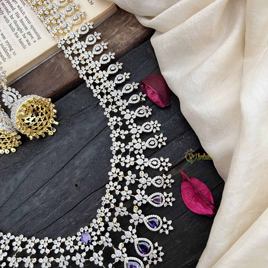 Vriksham Royal Pear Shape Purple Accents American Diamond Bridal Haram-G20242