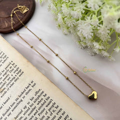 Vriksham Vintage Heart & Gold Dot Look Alike Anti Tarnish Necklace Chain-G20940