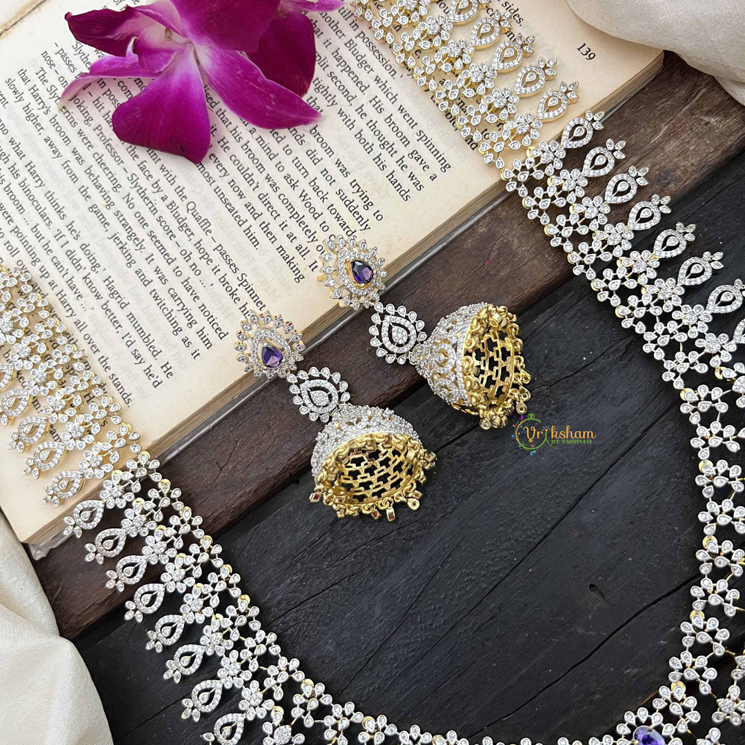 Vriksham Royal Pear Shape Purple Accents American Diamond Bridal Haram-G20242