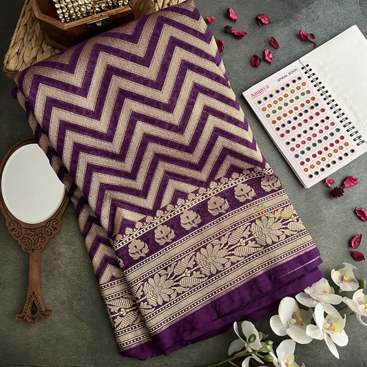 Vriksham Purple Georgette Silk Zig Zag Banarasi Saree-Handloom-VS4288