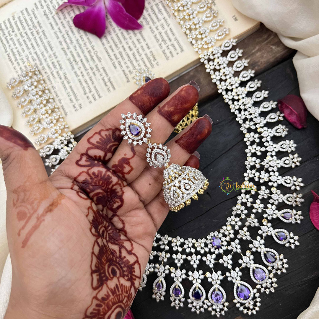 Vriksham Royal Pear Shape Purple Accents American Diamond Bridal Haram-G20242