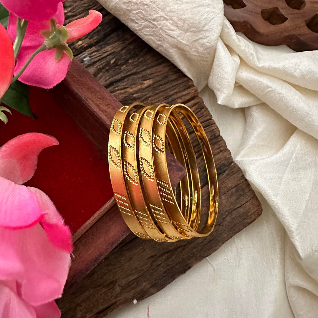 Unique Gold Look Alike Daily Wear Bangles-Dotted Leaf-G13190