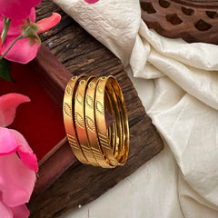 Unique Gold Look Alike Daily Wear Bangles-Dotted Leaf-G13190