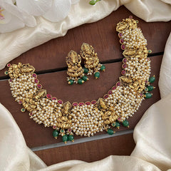 Designer Ganesha Neckpiece-Cluster Pearl-Green Beads-G13471