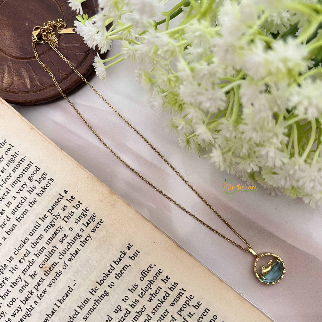 Vriksham Sea Pendant Gold Alike Anti Tarnish Necklace Chain-Aqua Blue-G20960