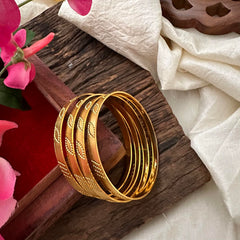 Unique Gold Look Alike Daily Wear Bangles-Dotted Leaf-G13190