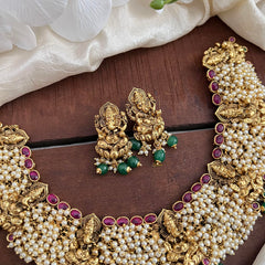 Designer Ganesha Neckpiece-Cluster Pearl-Green Beads-G13471