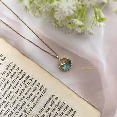 Vriksham Sea Pendant Gold Alike Anti Tarnish Necklace Chain-Aqua Blue-G20960