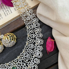 Vriksham Intricate Crystal With Centerpiece Pendant With AD Choker Neckpiece-Green-Pearl-G20203