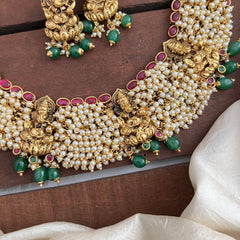 Designer Ganesha Neckpiece-Cluster Pearl-Green Beads-G13471