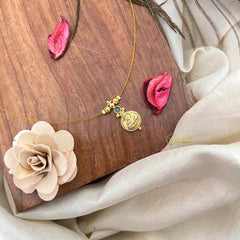 Vriksham Traditional Laxmi Coin With Green Stone Stud Single Pendant Invisible Chain-KG22310