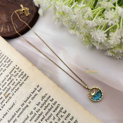 Vriksham Sea Pendant Gold Alike Anti Tarnish Necklace Chain-Dark Aqua Blue-G20961