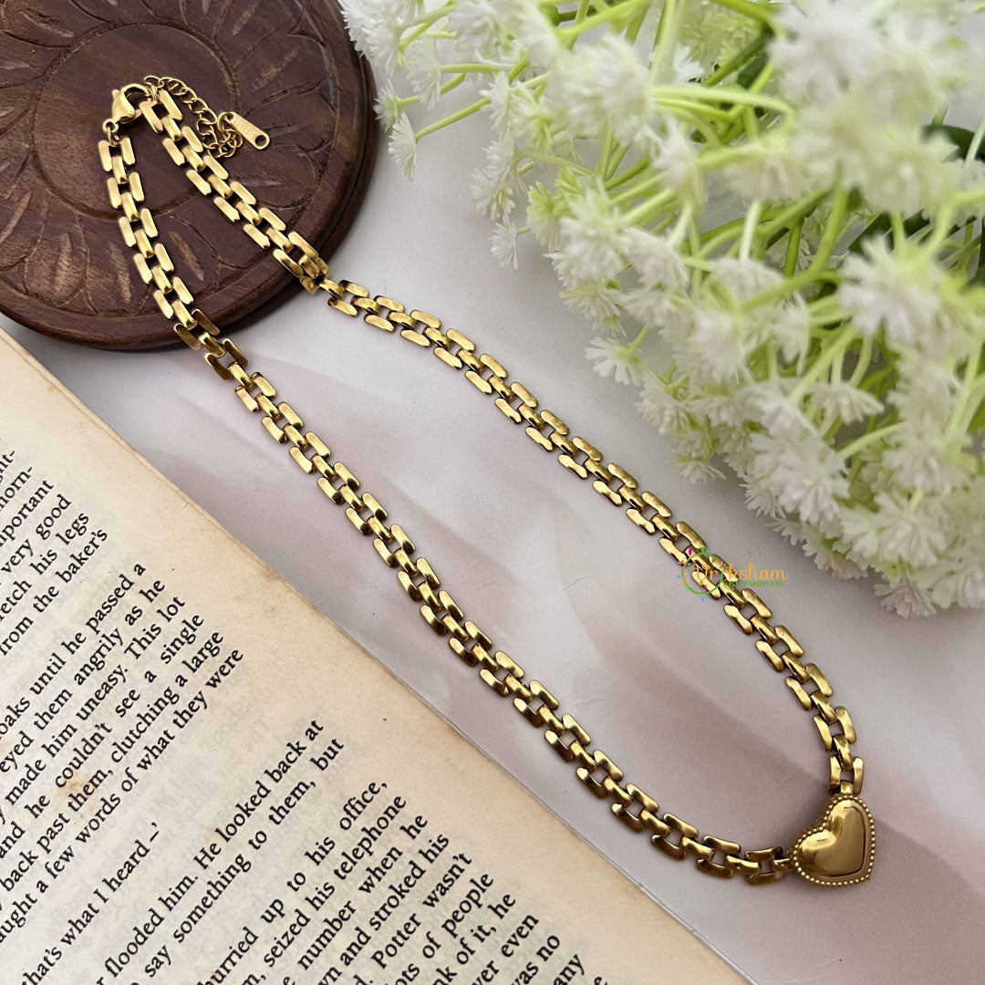 Vriksham Gold Plated Heart & Dock Style Anti Tarnish Necklace Chain-G20963
