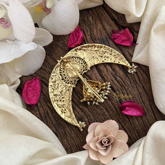 Vriksham Half Moon Gold Plated With Heart Shape Jada Billai-Pearl-G19277