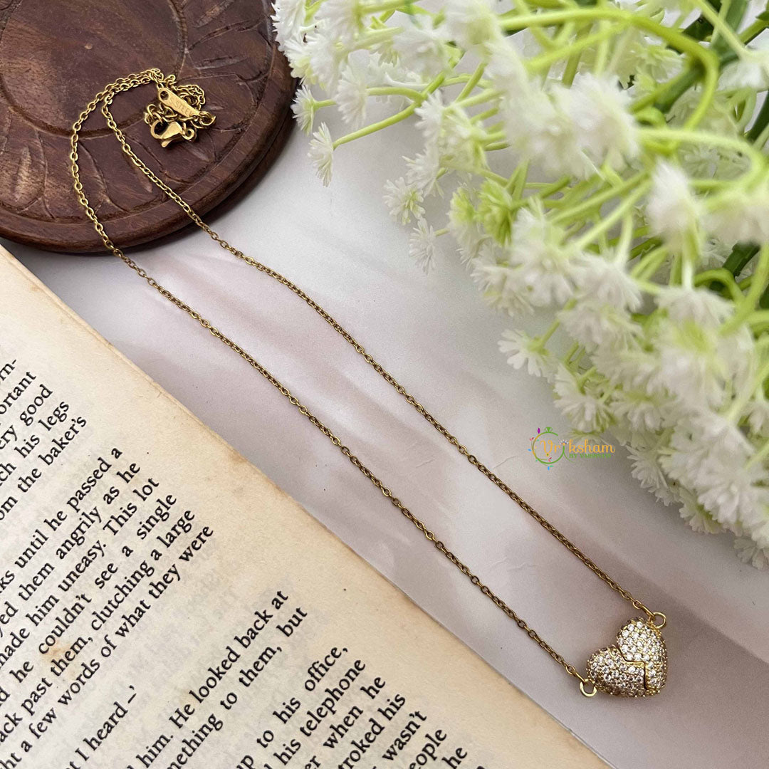 Vriksham Elegant AD Stone Heart Brake  Pendant Gold Alike Anti Tarnish Necklace Chain-G20951