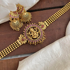 Gold Look Alike Ganesha Choker-Golden Pearl-Red-G13466