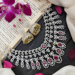 Vriksham Royal Pear Shape Red Accents American Diamond Choker Neckpiece-G20200
