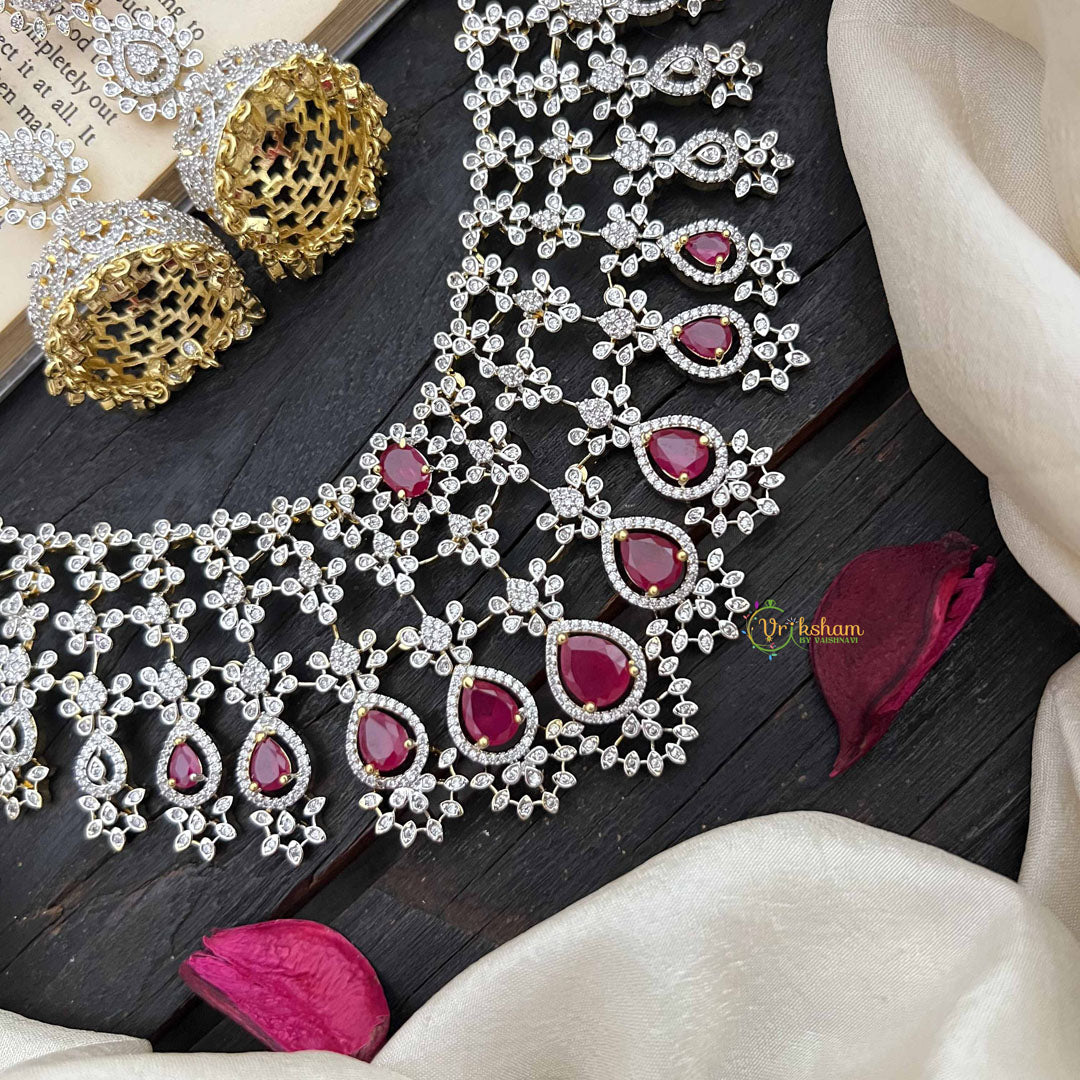Vriksham Royal Pear Shape Red Accents American Diamond Choker Neckpiece-G20200