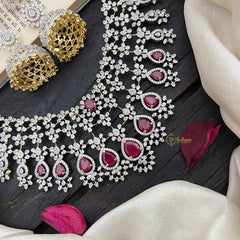 Vriksham Royal Pear Shape Red Accents American Diamond Choker Neckpiece-G20200