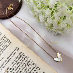 Vriksham Elegant Gold Look Alike Anti Tarnish White Heart Necklace Chain-G20936